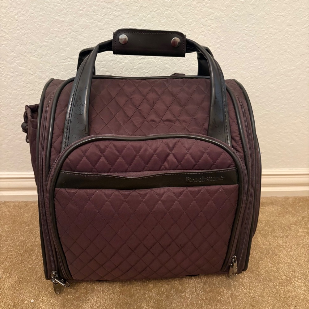 Brookstone Rolling Overnight Organizer Bag Quilted brown Pockets carryon travel